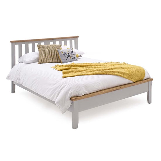 Photo of Freda low footboard wooden king size bed in grey and oak