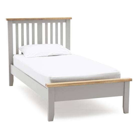 Read more about Freda low footboard wooden single bed in grey and oak