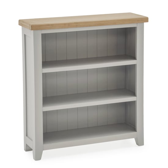 Read more about Freda low wooden bookcase with 2 shelves in grey and oak