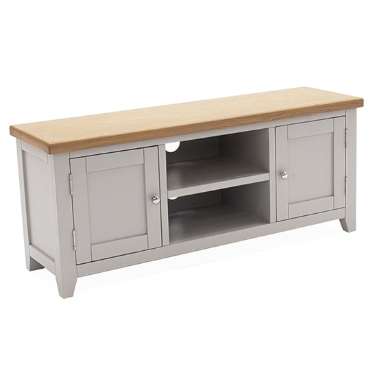 Photo of Freda rectangular wooden tv stand with 2 doors in grey and oak