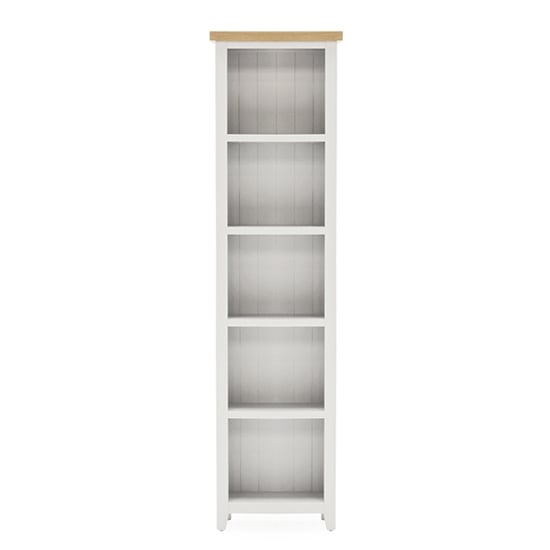 Photo of Freda slim wooden bookcase with 4 shelves in grey and oak