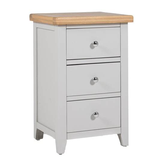 Read more about Freda wooden bedside cabinet with 3 drawers in grey and oak