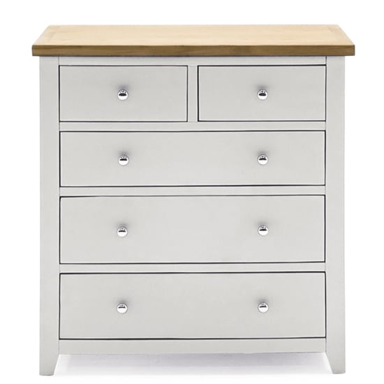 Product photograph of Freda Wooden Chest Of 5 Drawers In Grey And Oak from Furniture in Fashion
