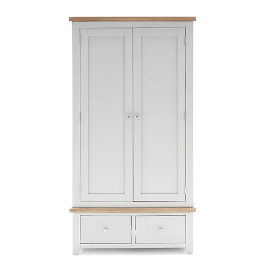 Freda Wooden Wardrobe With 2 Doors 2 Drawers In Grey And Oak