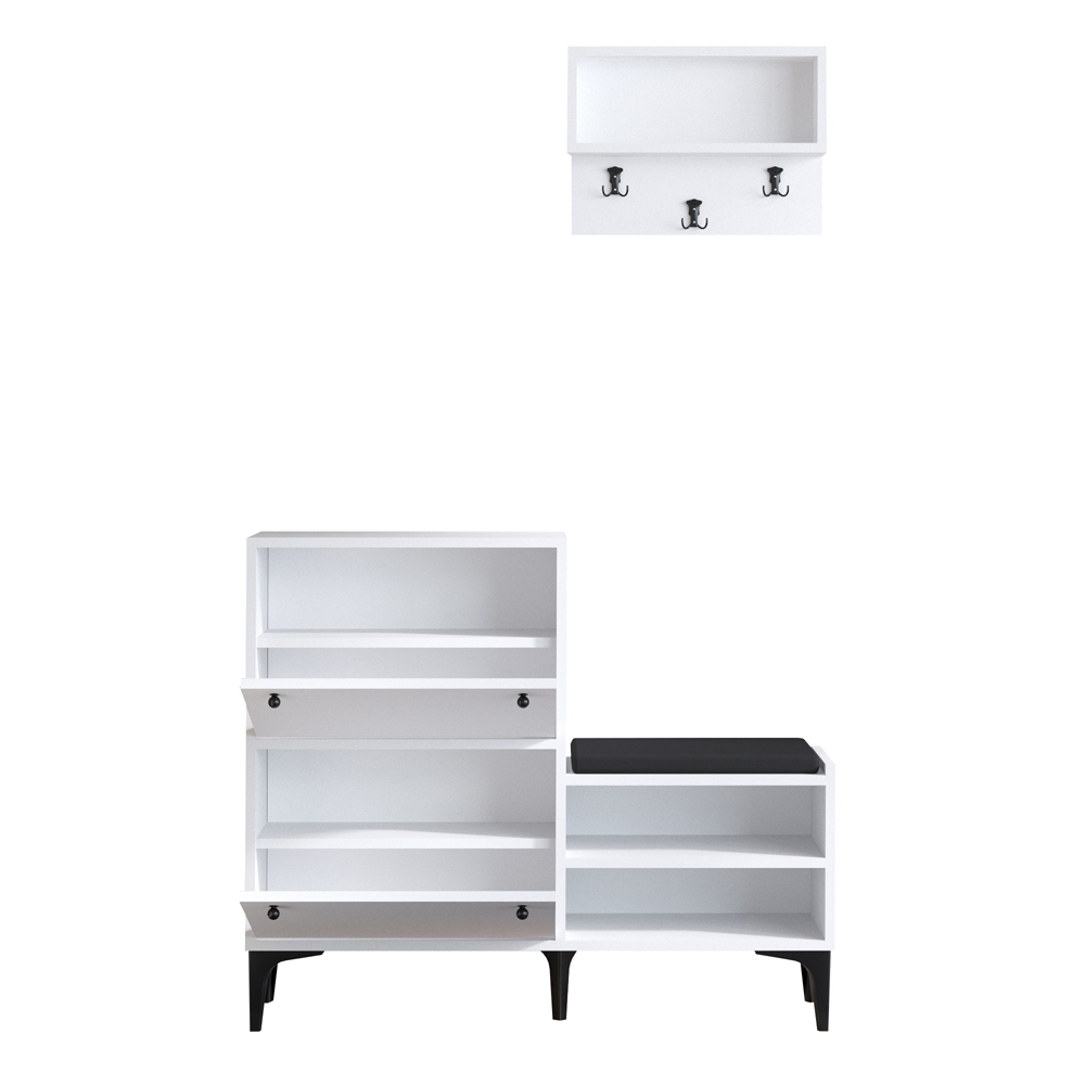 Fredo Wooden Shoe Cabinet with Coat Rack In White And Black
