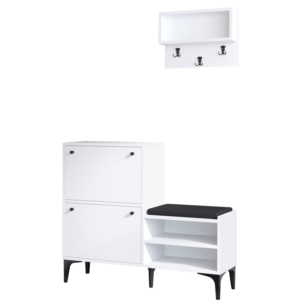 Fredo Wooden Shoe Cabinet with Coat Rack In White And Black