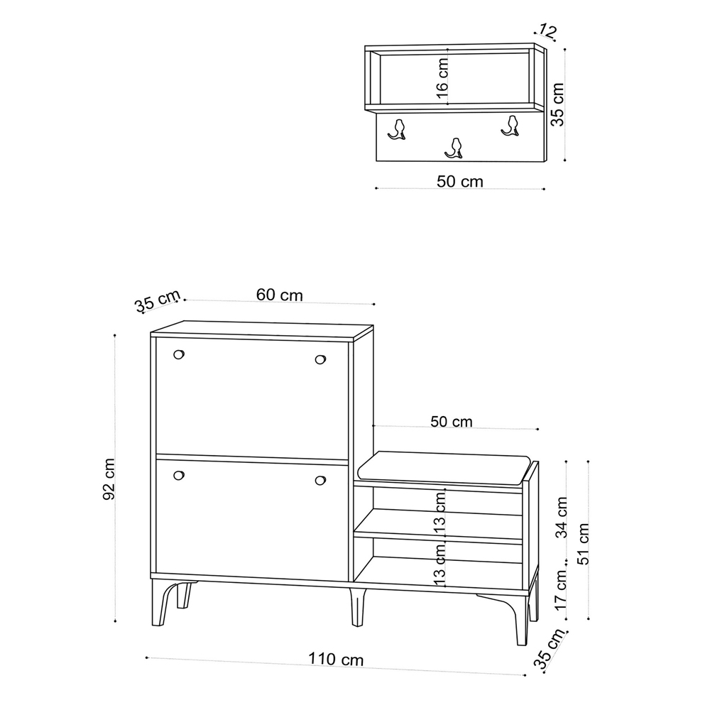 Fredo Wooden Shoe Cabinet with Coat Rack In White And Black