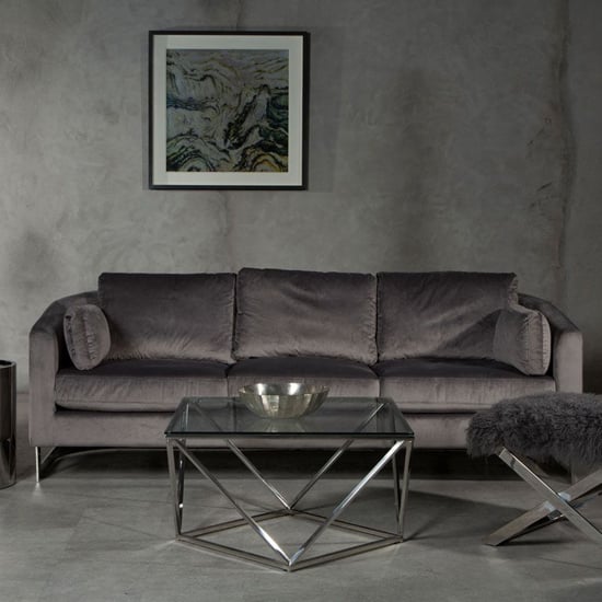 Freeda Upholstered Fabric 3 Seater Sofa In Grey