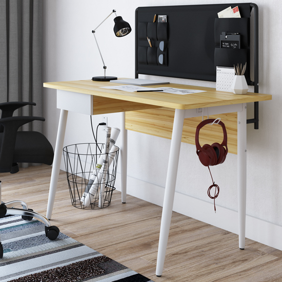 Product photograph of Flaxton Wooden Computer Desk In Light Oak And White from Furniture in Fashion