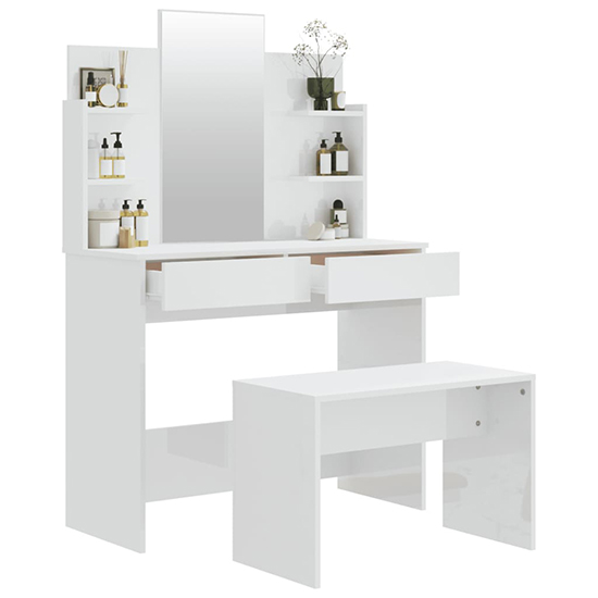 Freeya High Gloss Dressing Table Set In White_3