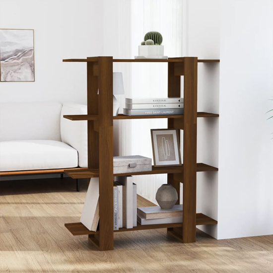 Frej Wooden Bookshelf And Room Divider In Brown Oak_2
