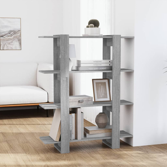 Frej Wooden Bookshelf And Room Divider In Grey Sonoma Oak