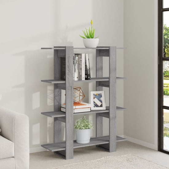 Frej Wooden Bookshelf And Room Divider In Grey Sonoma Oak