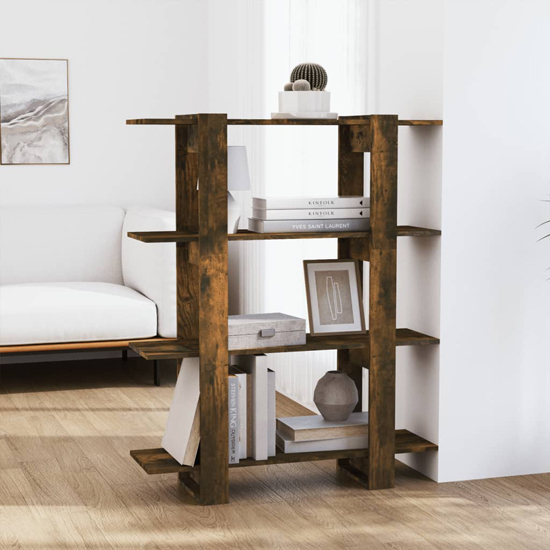 Frej Wooden Bookshelf And Room Divider In Smoked Oak
