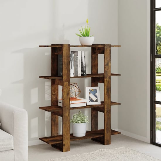 Photo of Frej wooden bookshelf and room divider in smoked oak
