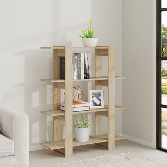 Photo of Frej wooden bookshelf and room divider in sonoma oak