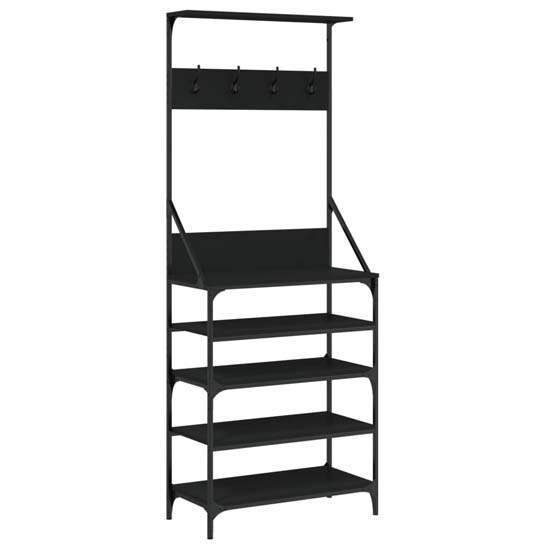 Fremont Wooden Coat Stand With 4 Shelves In Black