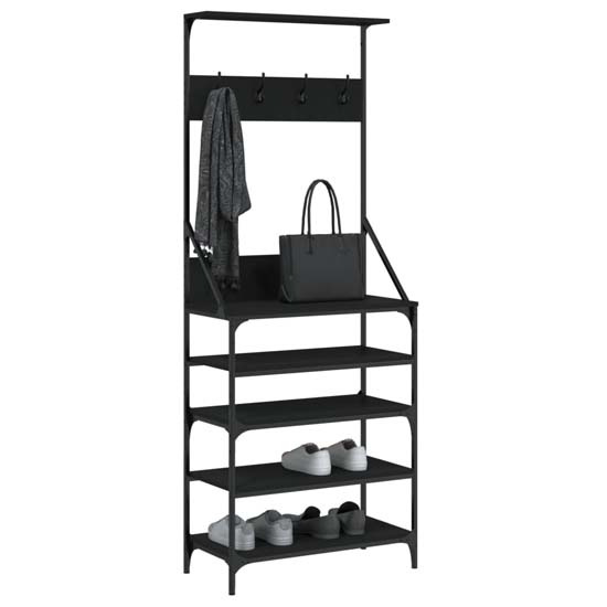 Fremont Wooden Coat Stand With 4 Shelves In Black