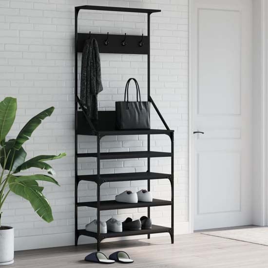 Product photograph of Fremont Wooden Clothes Rack With Shoe Storage In Black from Furniture in Fashion