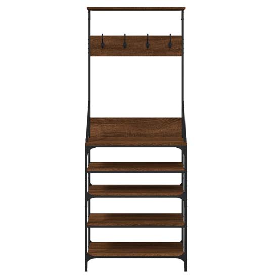 Fremont Wooden Coat Stand With 4 Shelves In Brown Oak