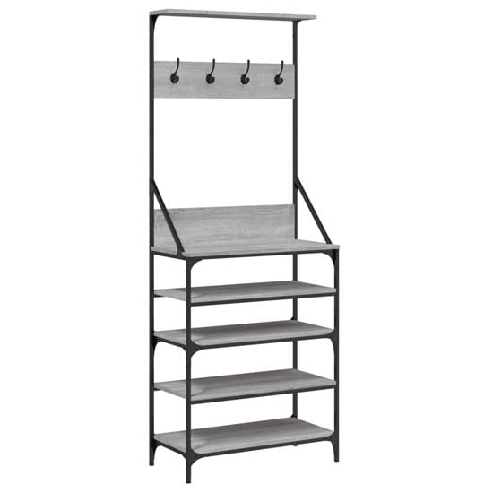Fremont Wooden Coat Stand With 4 Shelves In Grey Sonoma Oak