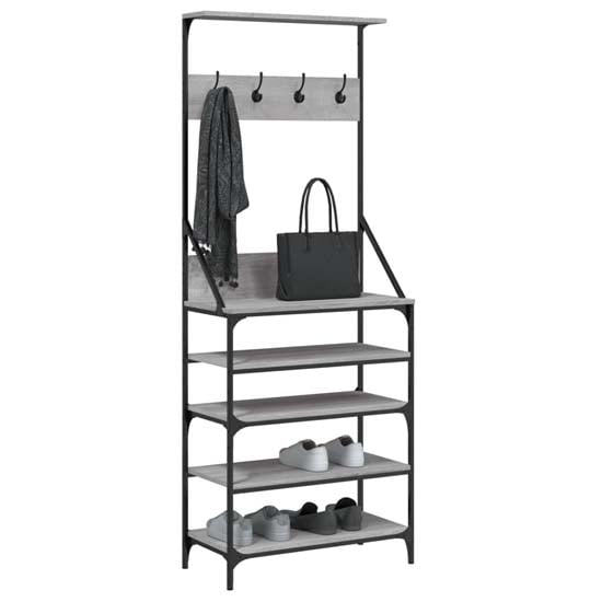 Fremont Wooden Coat Stand With 4 Shelves In Grey Sonoma Oak