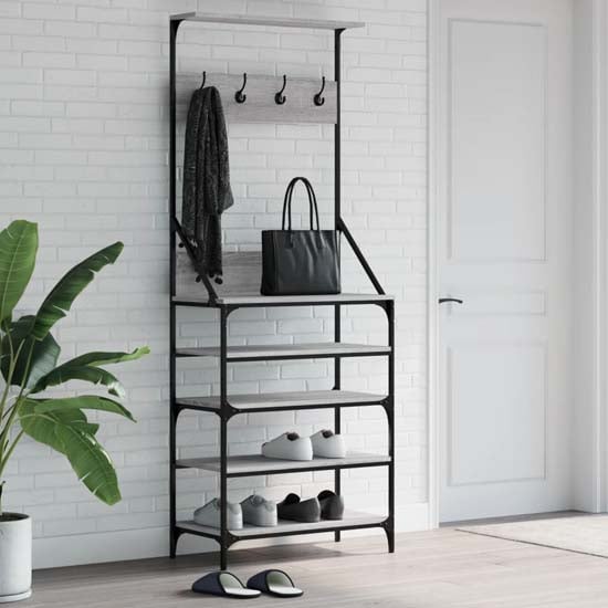 Product photograph of Fremont Wooden Clothes Rack With Shoe Storage In Grey Sonoma Oak from Furniture in Fashion