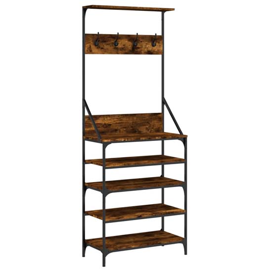 Fremont Wooden Coat Stand With 4 Shelves In Smoked Oak