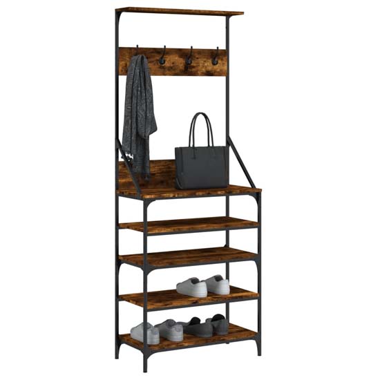 Fremont Wooden Coat Stand With 4 Shelves In Smoked Oak