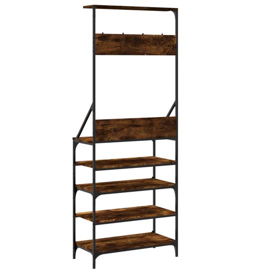 Fremont Wooden Coat Stand With 4 Shelves In Smoked Oak