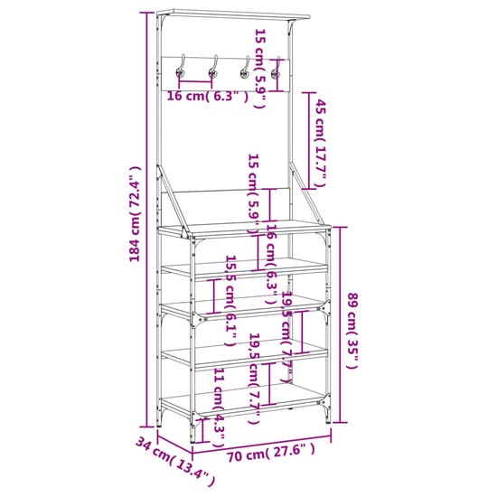 Fremont Wooden Coat Stand With 4 Shelves In Smoked Oak