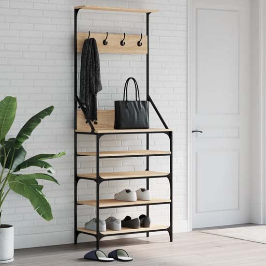 Product photograph of Fremont Wooden Clothes Rack With Shoe Storage In Sonoma Oak from Furniture in Fashion