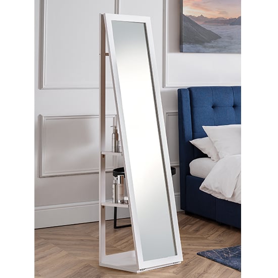 Product photograph of Fanning Storage Dressing Cheval Mirror In White from Furniture in Fashion