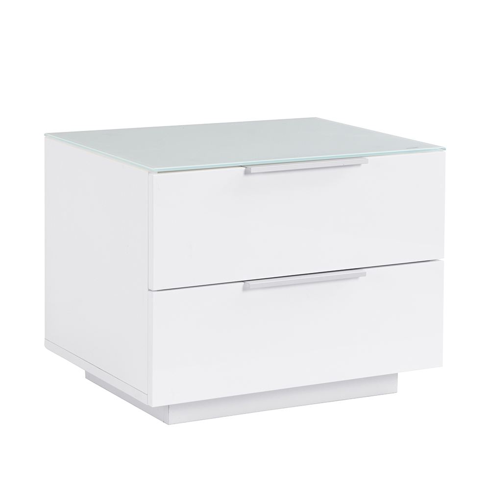 Fresh Bedside Cabinet In White Glass Top And High Gloss