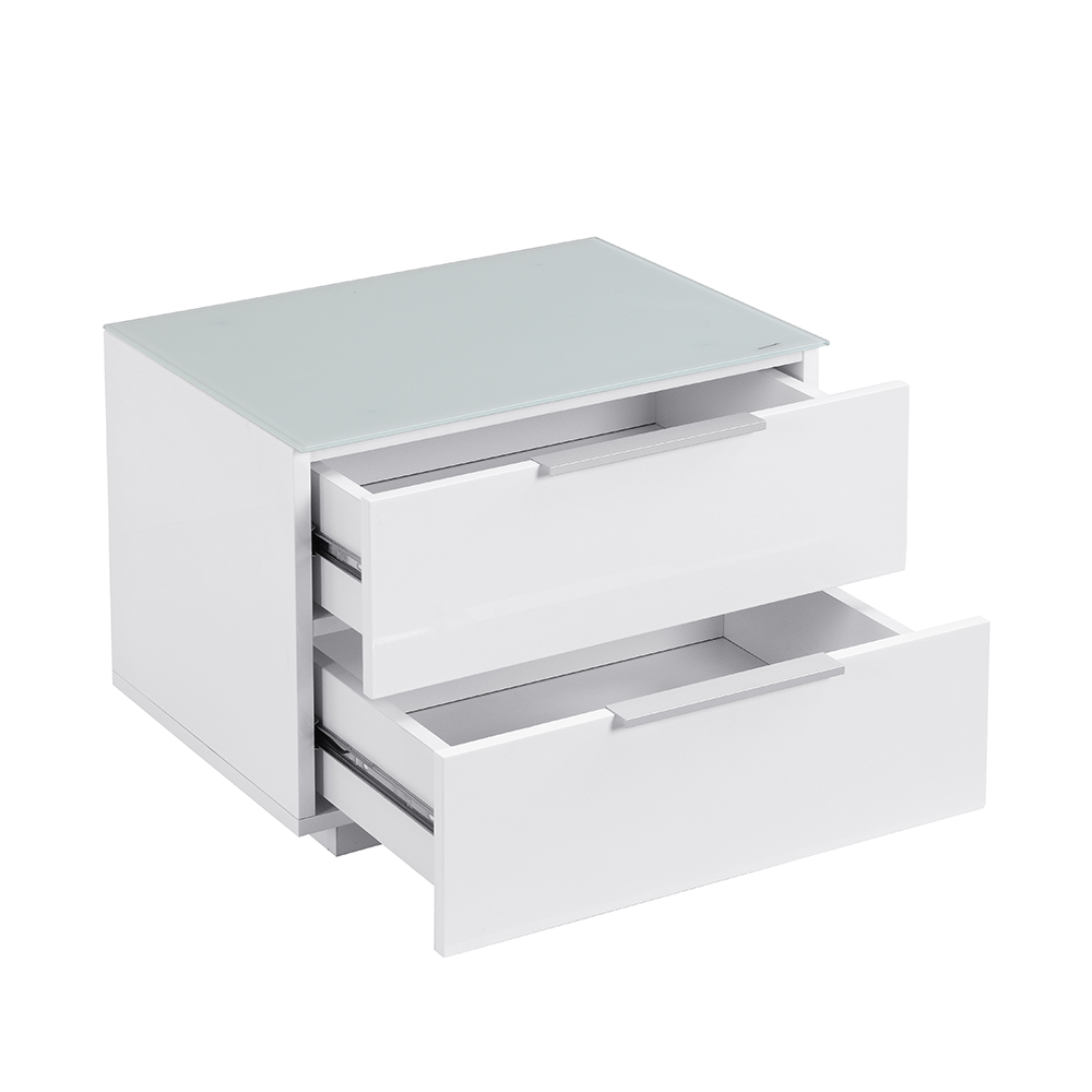 Fresh Bedside Cabinet In White Glass Top And High Gloss