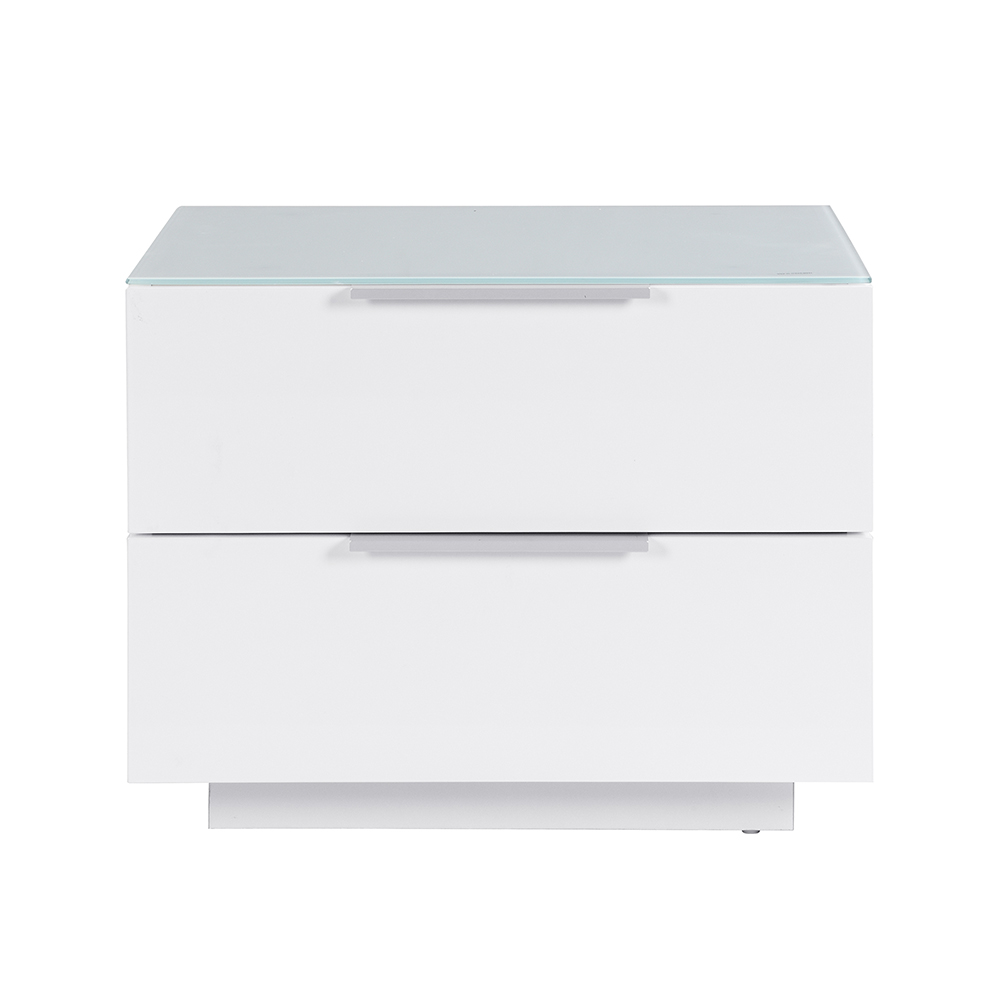 Fresh Bedside Cabinet In White Glass Top And High Gloss