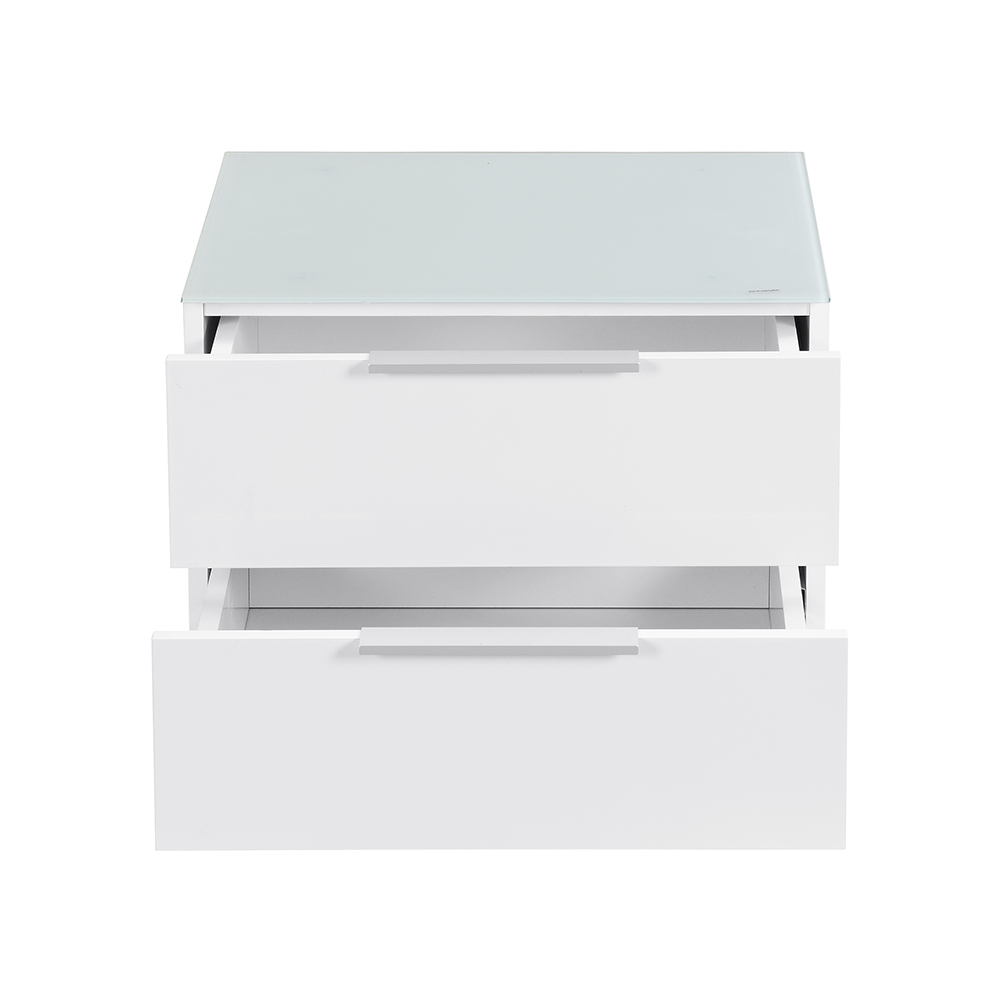 Fresh Bedside Cabinet In White Glass Top And High Gloss