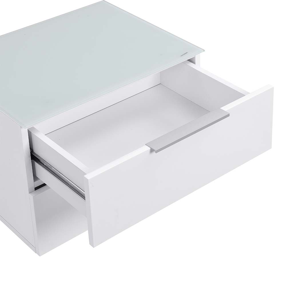 Fresh Bedside Cabinet In White Glass Top And High Gloss