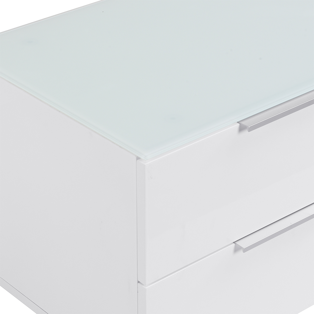 Fresh Bedside Cabinet In White Glass Top And High Gloss