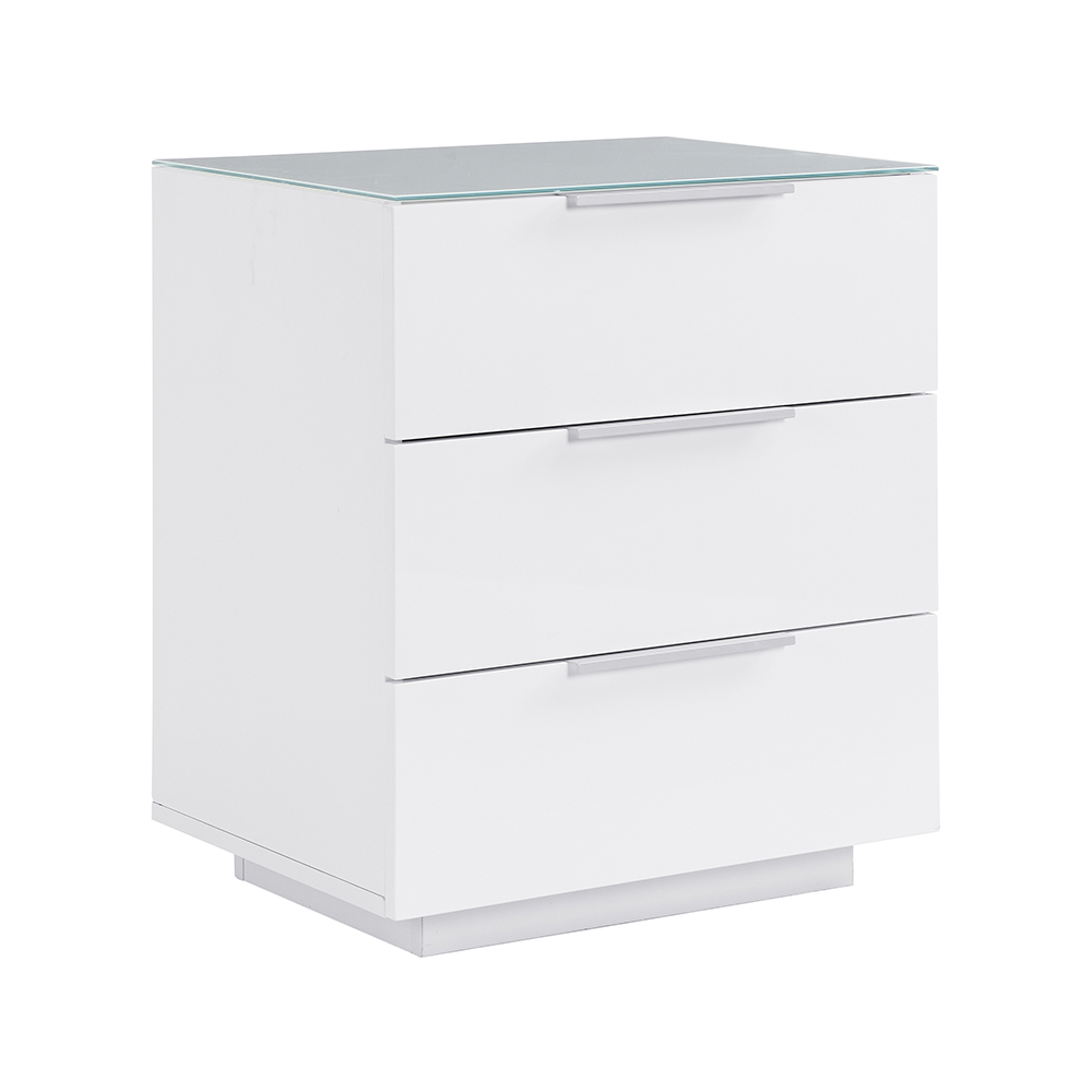 Fresh Tall Bedside Cabinet In White Glass Top And High Gloss