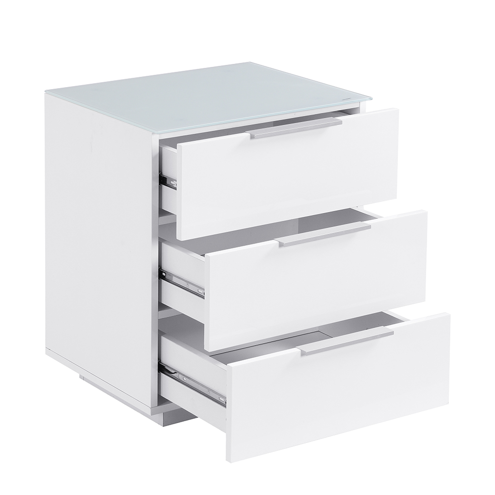 Fresh Tall Bedside Cabinet In White Glass Top And High Gloss