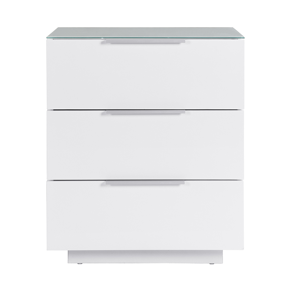 Fresh Tall Bedside Cabinet In White Glass Top And High Gloss