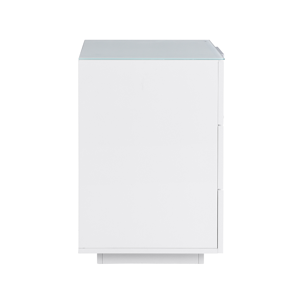 Fresh Tall Bedside Cabinet In White Glass Top And High Gloss
