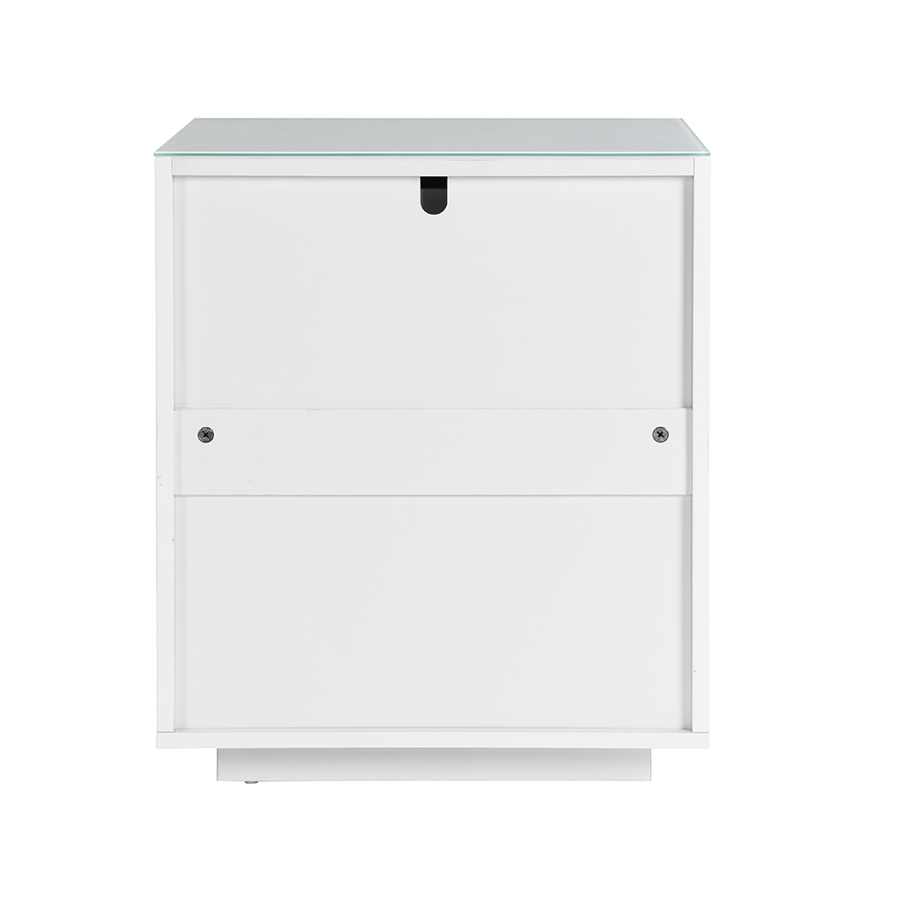Fresh Tall Bedside Cabinet In White Glass Top And High Gloss