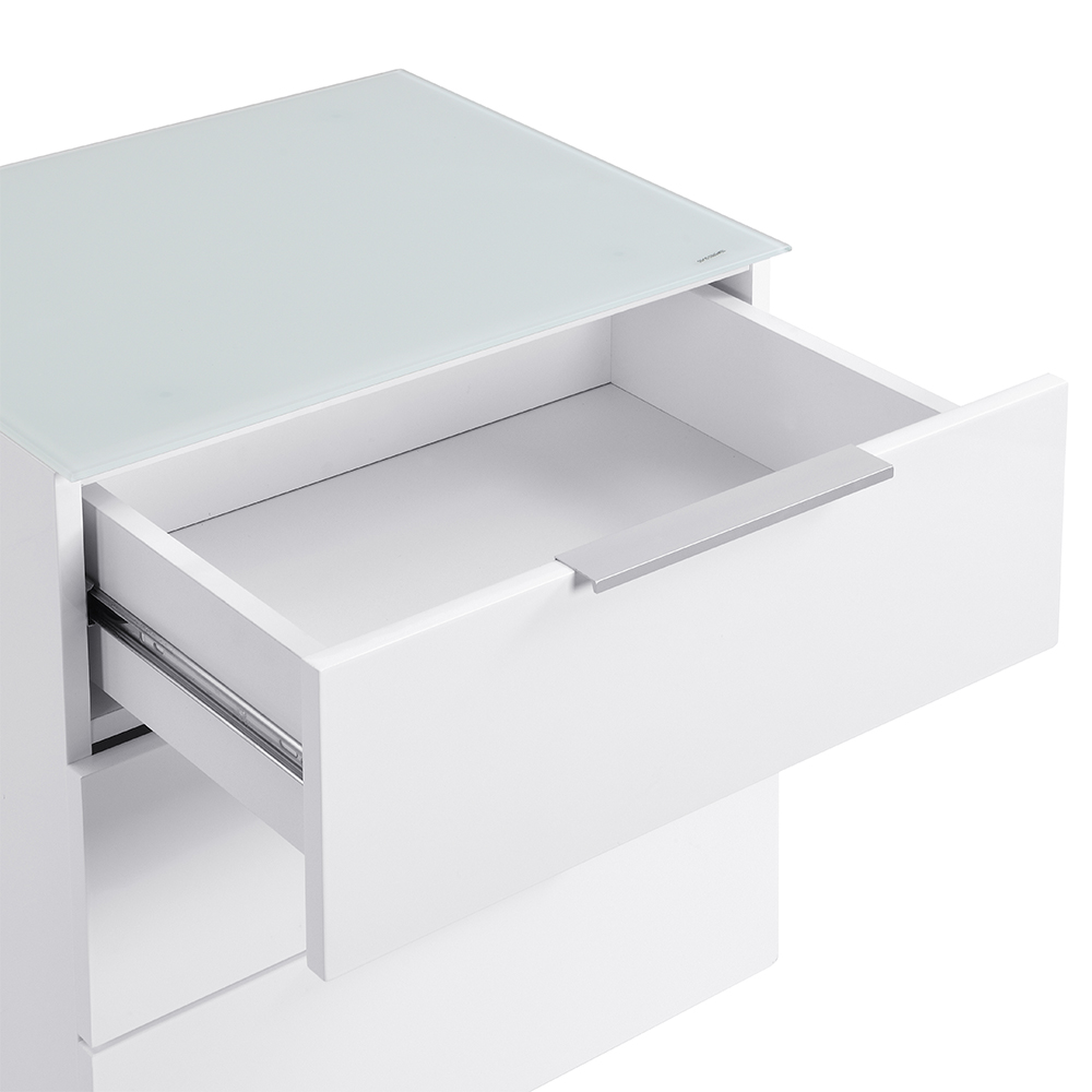 Fresh Tall Bedside Cabinet In White Glass Top And High Gloss