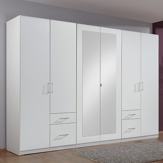 Fresh Wardrobe White 4 Doors 2 Mirror Doors 4 Drawers