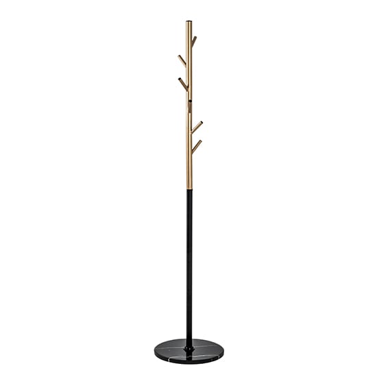 Fresno Metal Hall Tree Coat Rack In Gold With Black Marble Base