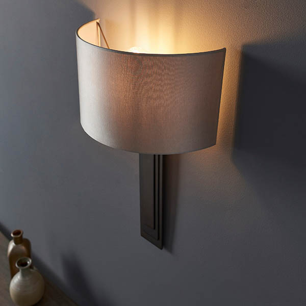 Fresno Fabric Wall Light In Brushed Bronze