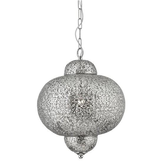 Product photograph of Fretwork 1 Light Ceiling Pendant Light In Laser Cut Nickel from Furniture in Fashion