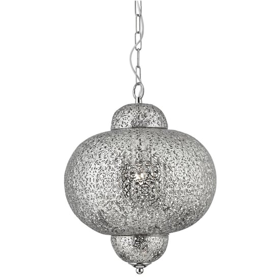 Photo of Fretwork 1 light ceiling pendant light in laser cut nickel